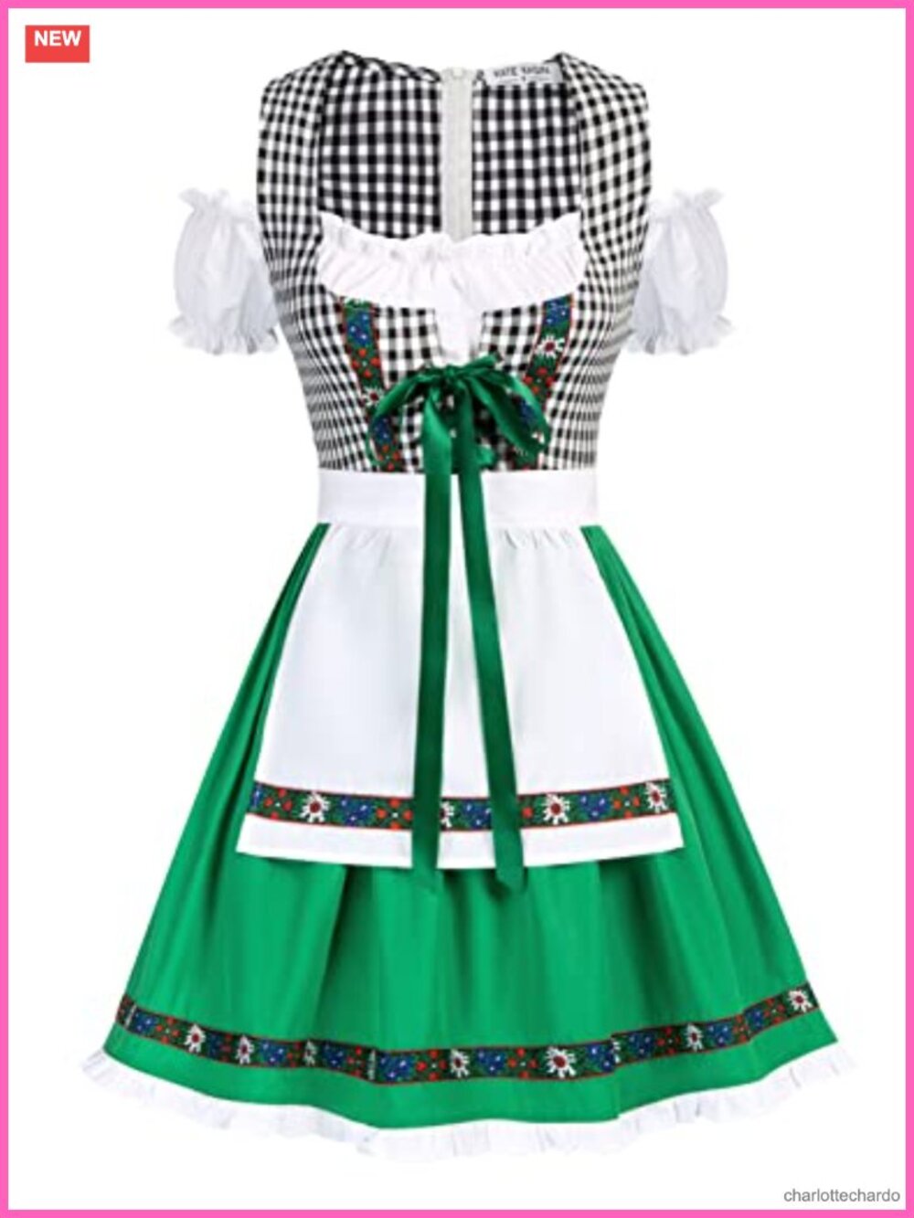 Women's Bavarian Dirndl Dress Oktoberfest Costume with Apron